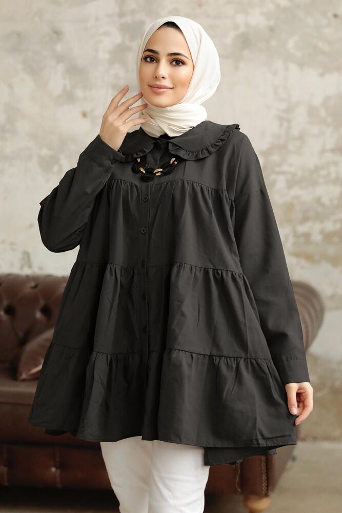 Neva Style - Kat Piliseli Siyah Tesettür Tunik 11281S - NEVA STYLE