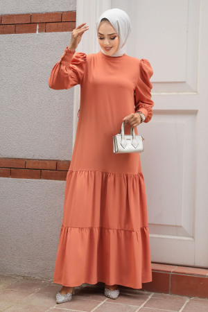 Neva Style - Kat Piliseli Somon Tesettür Elbise 5883SMN - 1