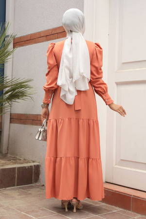 Neva Style - Kat Piliseli Somon Tesettür Elbise 5883SMN - 3
