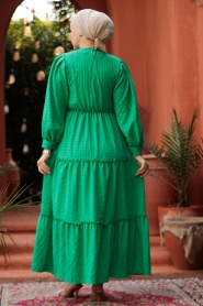 Neva Style - Kat Piliseli Yeşil Tesettür Elbise 3033Y - Thumbnail