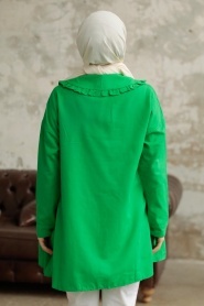 Neva Style - Kat Piliseli Yeşil Tesettür Tunik 11281Y - Thumbnail