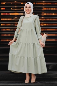 Neva Style - Kat Pliseli Mint Tesettür Elbise 7688MINT - Thumbnail