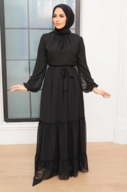 Neva Style - Kat Pliseli Siyah Tesettür Elbise 5726S - Thumbnail