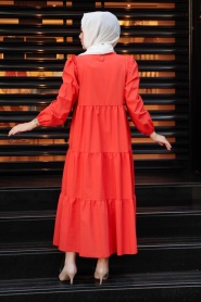 Neva Style - Kat Pliseli Turuncu Tesettür Elbise 7688T - Thumbnail
