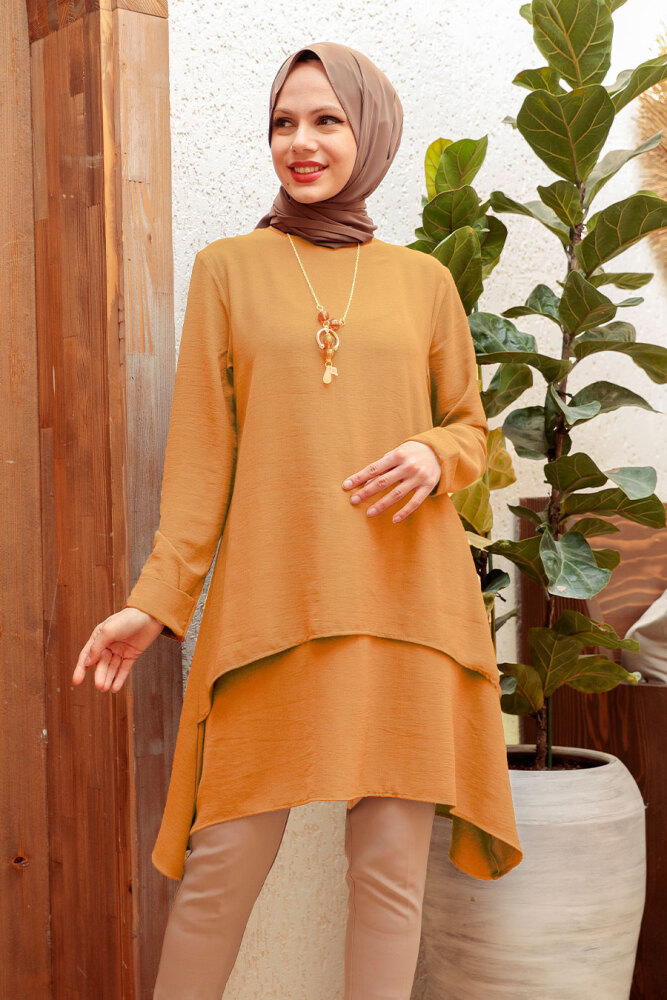  Kat Volanlı Camel Tesettür Tunik 14950C - 1