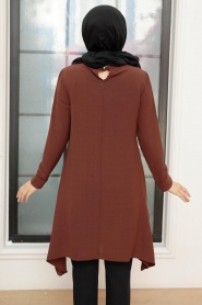 Neva Style - Kat Volanlı Kahverengi Tesettür Tunik 14950KH - Thumbnail