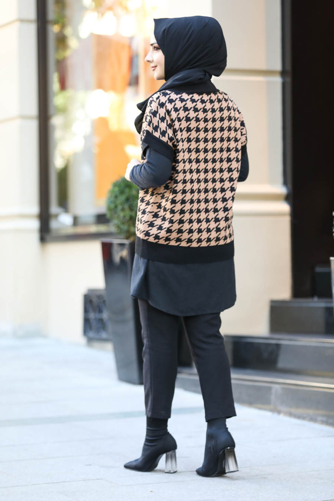  Kazayağı Bisküvi Tesettür Triko Süveter 6518BS - 4