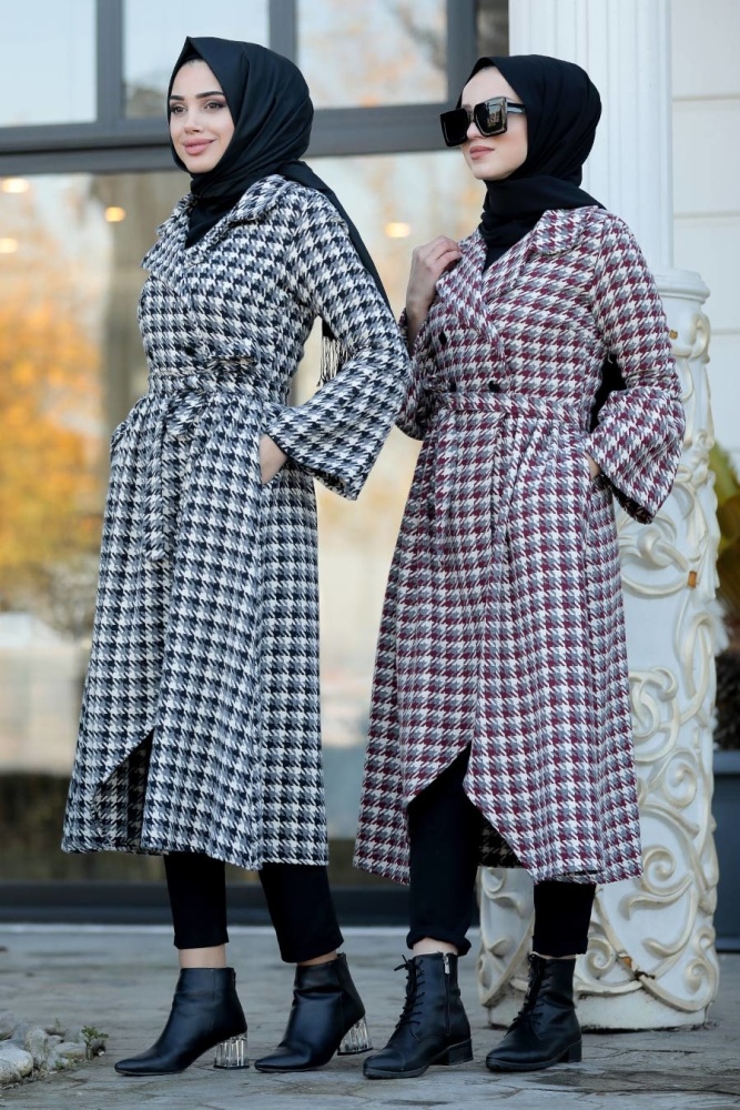 Neva Style - Kazayağı Desenli Bordo Tesettür Kap 50770BR - 2