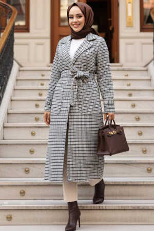  Kazayağı Desenli Gri Kaşe Tesettür Kap 5956GR - 1