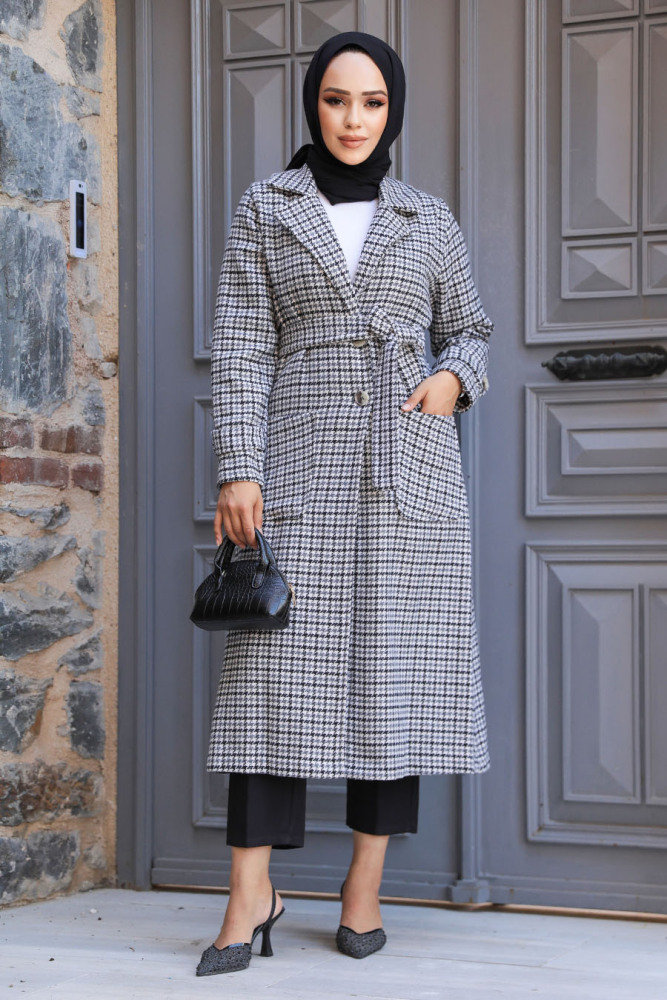 Neva Style - Kazayağı Desenli Siyah Kaşe Tesettür Kap 5956S - 3