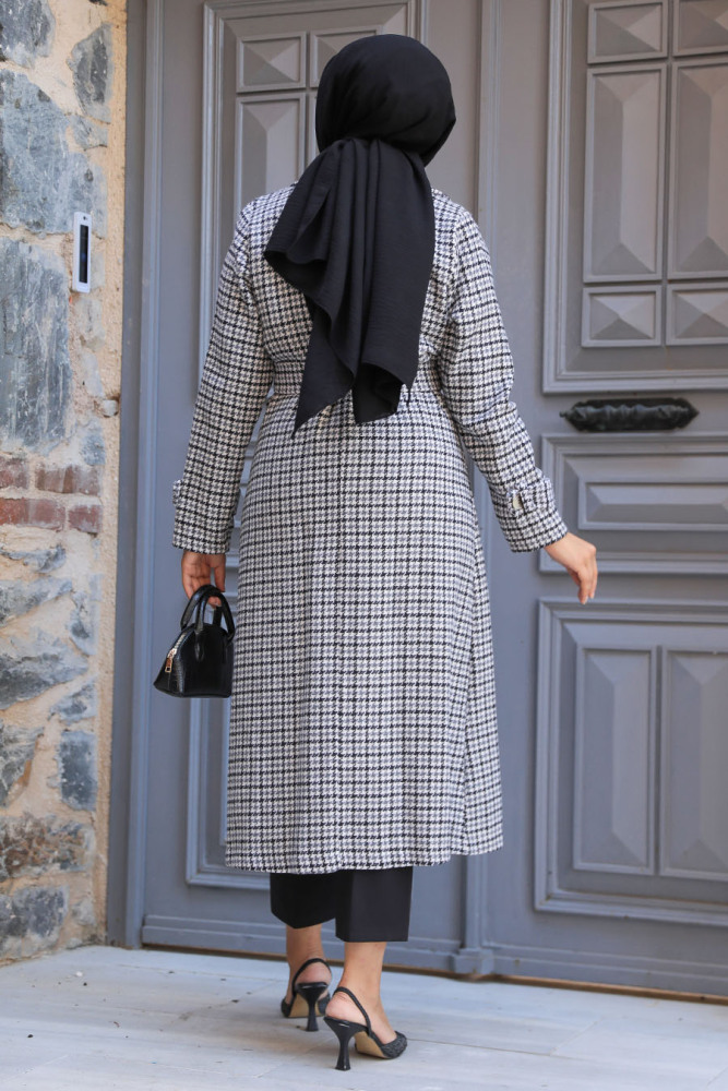 Neva Style - Kazayağı Desenli Siyah Kaşe Tesettür Kap 5956S - 6
