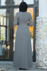 Neva Style - Kazayağı Desenli Siyah Tesettür Elbise 14535S - Thumbnail
