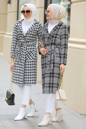 Neva Style - Kazayağı Desenli Siyah Tesettür Kaşe Kap 80450S - 2