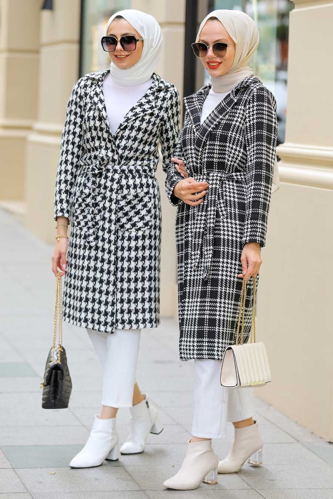 Neva Style - Kazayağı Desenli Siyah Tesettür Kaşe Kap 80450S - 3