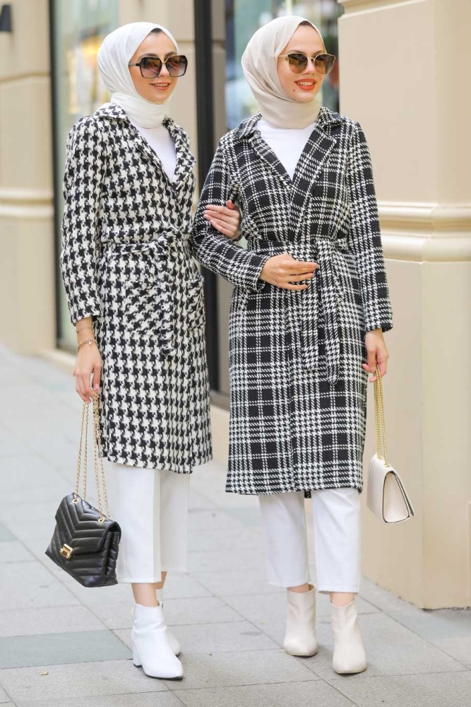 Neva Style - Kazayağı Desenli Siyah Tesettür Kaşe Kap 80450S - 5
