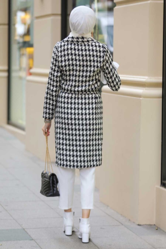 Neva Style - Kazayağı Desenli Siyah Tesettür Kaşe Kap 80450S - 6