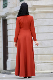 Neva Style - Kelebek Nakışlı Kiremit Tesettür Elbise 41960KRMT - Thumbnail