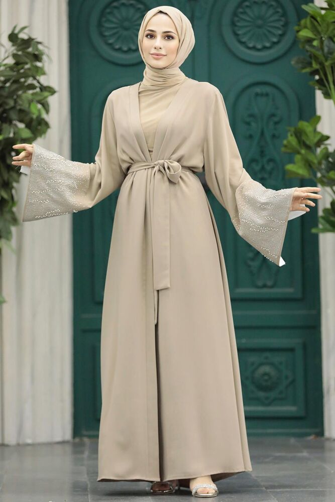  Kemerli Bej Tesettür Abaya 601800BEJ - 3