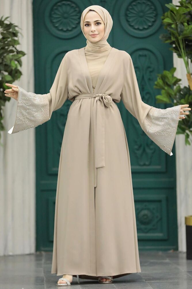  Kemerli Bej Tesettür Abaya 601800BEJ - 4
