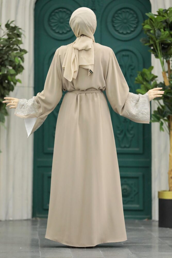  Kemerli Bej Tesettür Abaya 601800BEJ - 5