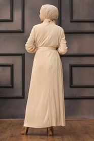 Neva Style - Kemerli Bej Tesettür Elbise 12151BEJ - Thumbnail