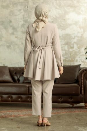  Neva Style - Kemerli Bej Tesettür İkili Takım 5860BEJ - 6
