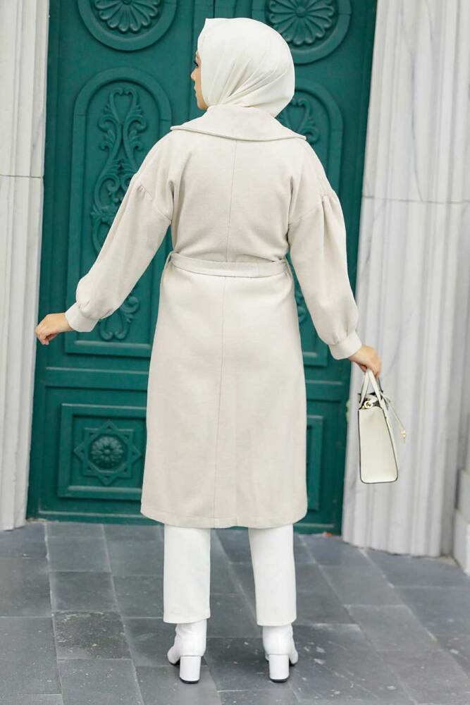 Neva Style - Kemerli Bej Tesettür Kaşe Kap 5802BEJ - 5