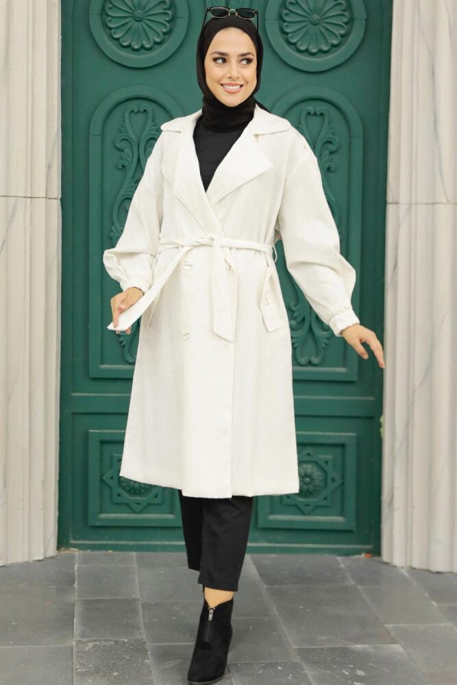 Neva Style - Kemerli Bej Tesettür Trençkot 9112BEJ - 1