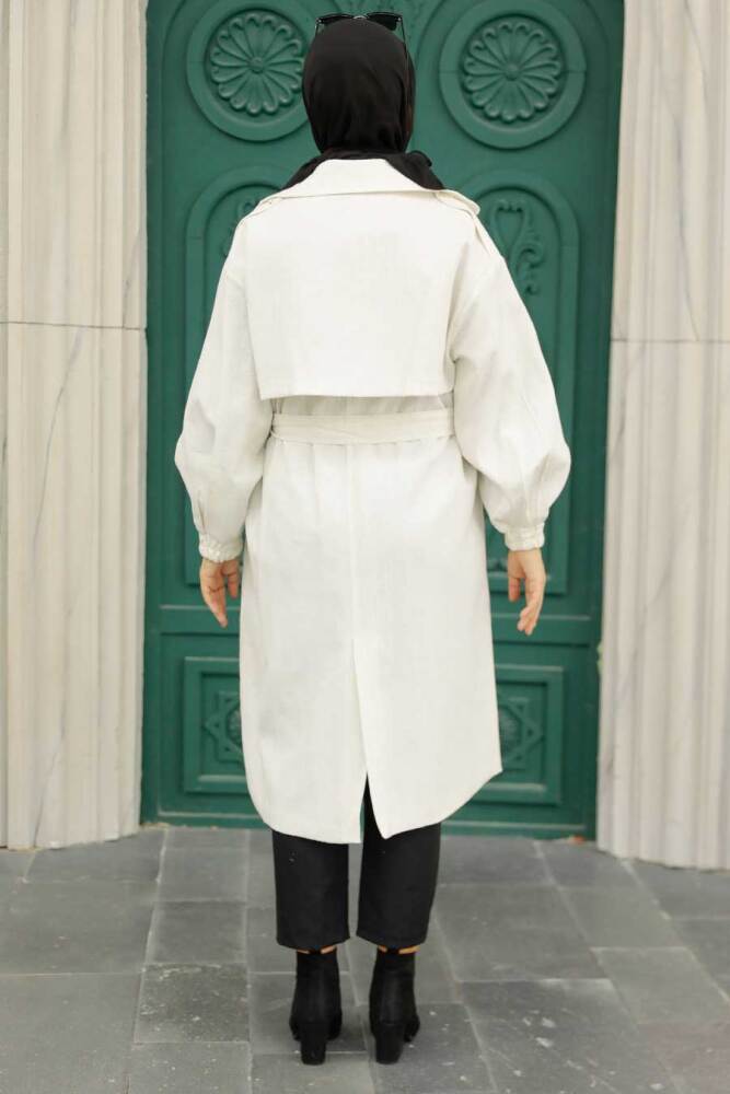 Neva Style - Kemerli Bej Tesettür Trençkot 9112BEJ - 3