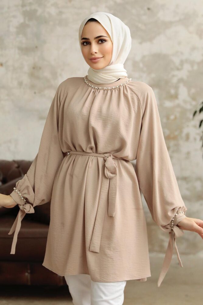 Neva Style - Kemerli Bej Tesettür Tunik 597BEJ - 1