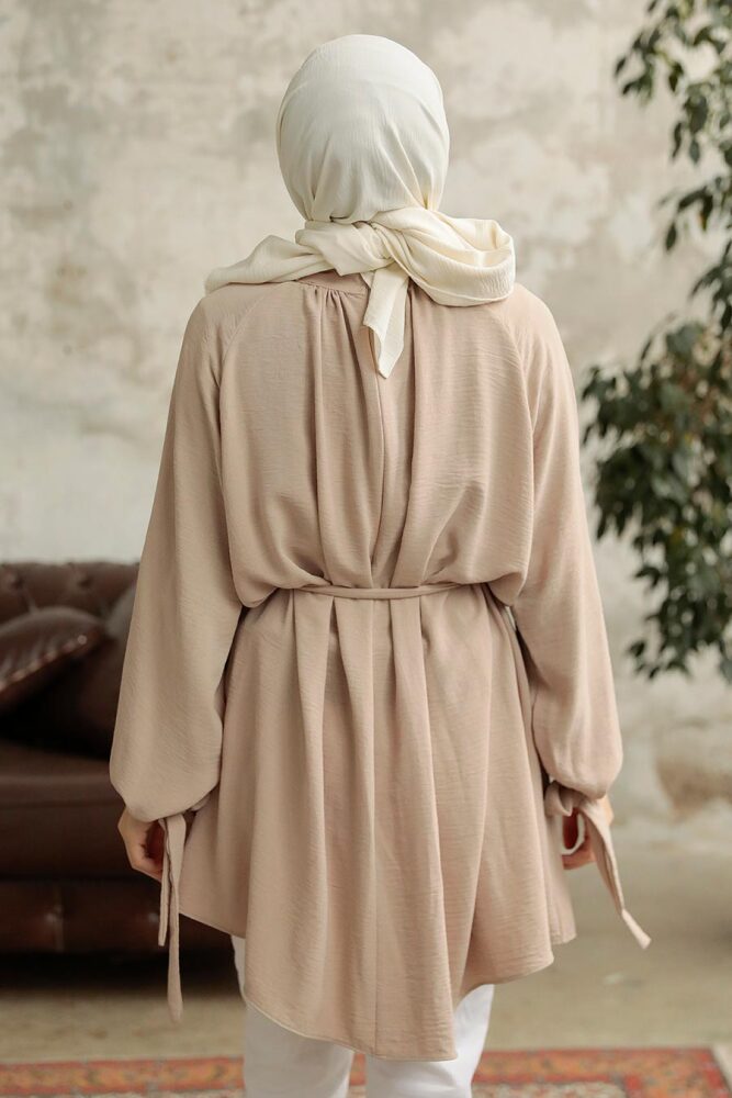 Neva Style - Kemerli Bej Tesettür Tunik 597BEJ - 3