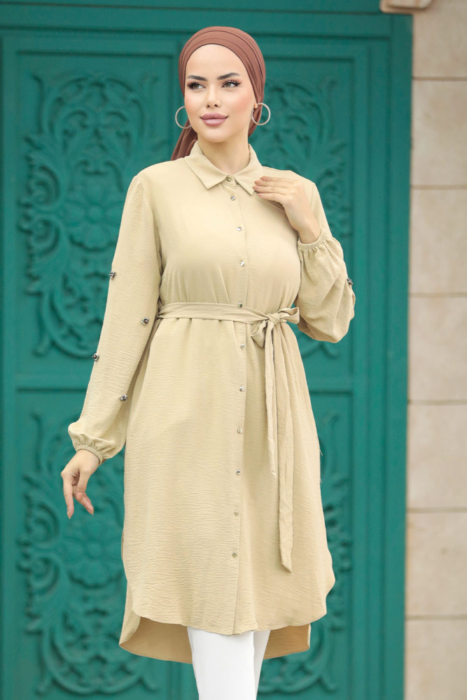 Neva Style - Kemerli Camel Tesettür Tunik 21095C - 1