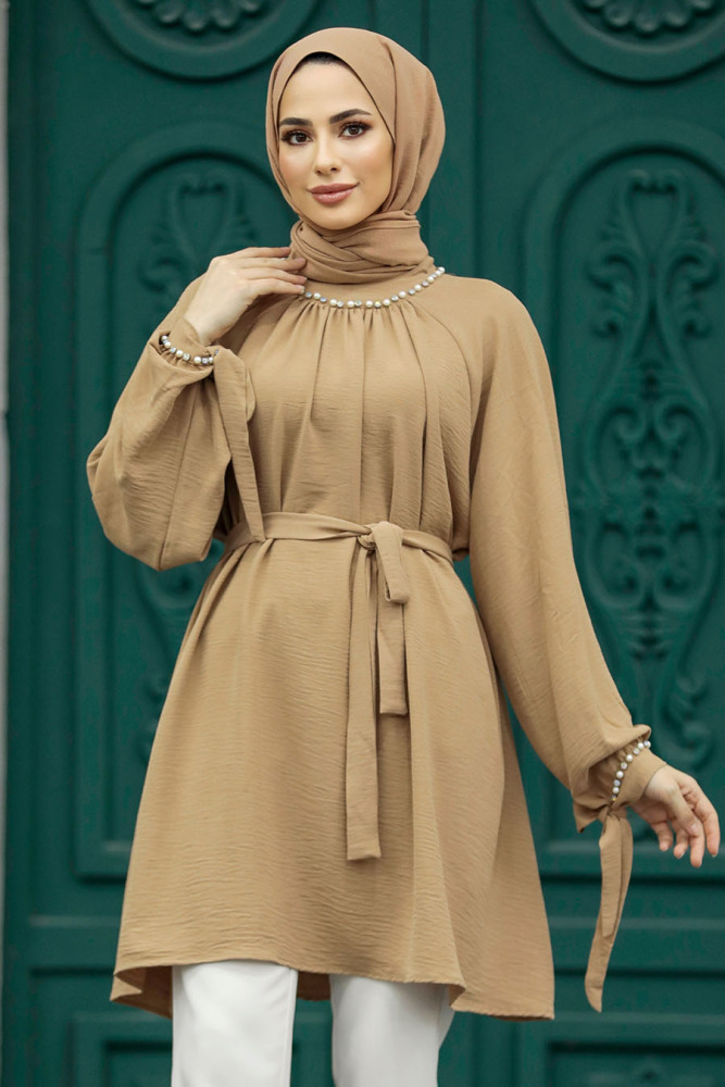 Neva Style - Kemerli Camel Tesettür Tunik 597C - 3