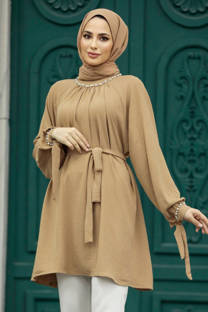 Neva Style - Kemerli Camel Tesettür Tunik 597C - 1