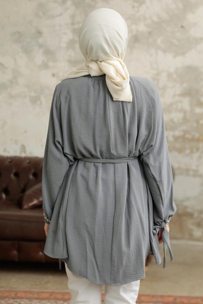 Neva Style - Kemerli Gri Tesettür Tunik 597GR - 4