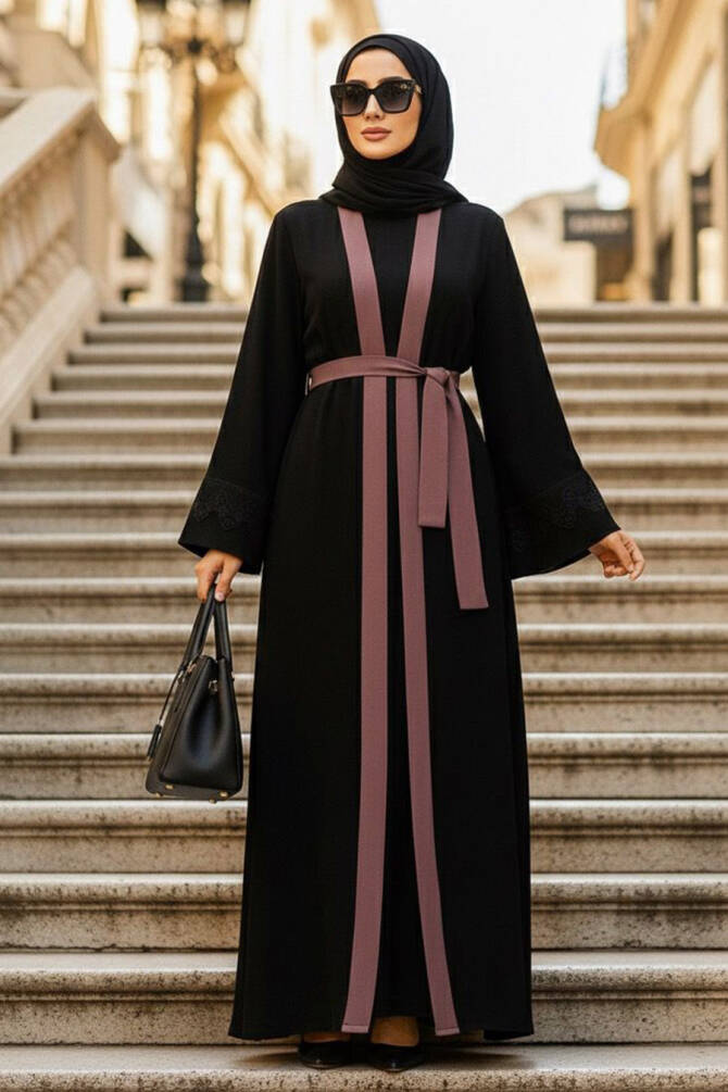 Abaya avec ceinture – Vieux rose 55440GK - 1