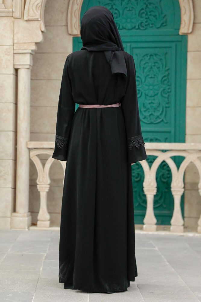 Neva Style - Kemerli Gül Kurusu Tesettür Abaya 55440GK - 3