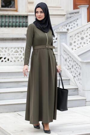 Neva Style - Kemerli Haki Elbise - 1
