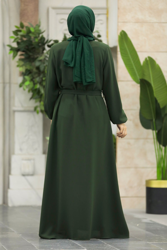 Neva Style - Kemerli Haki Tesettür Ferace 62534HK - 3