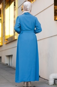 Neva Style - Kemerli İndigo Mavisi Tesettür Elbise 10062IM - Thumbnail