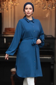 Neva Style - Kemerli İndigo Mavisi Tesettür Tunik 21095IM - Thumbnail
