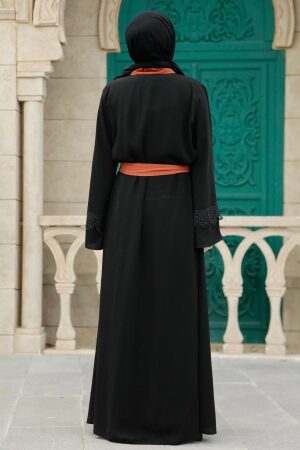  Kemerli Kiremit Tesettür Abaya 55440KRMT - 4