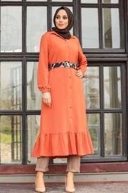 Neva Style - Kemerli Kiremit Tesettür Elbise 447KRMT - Thumbnail