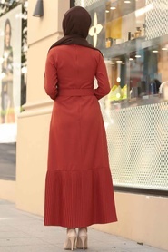 Neva Style - Kemerli Kiremit Tesettür Elbise 5021KRMT - Thumbnail