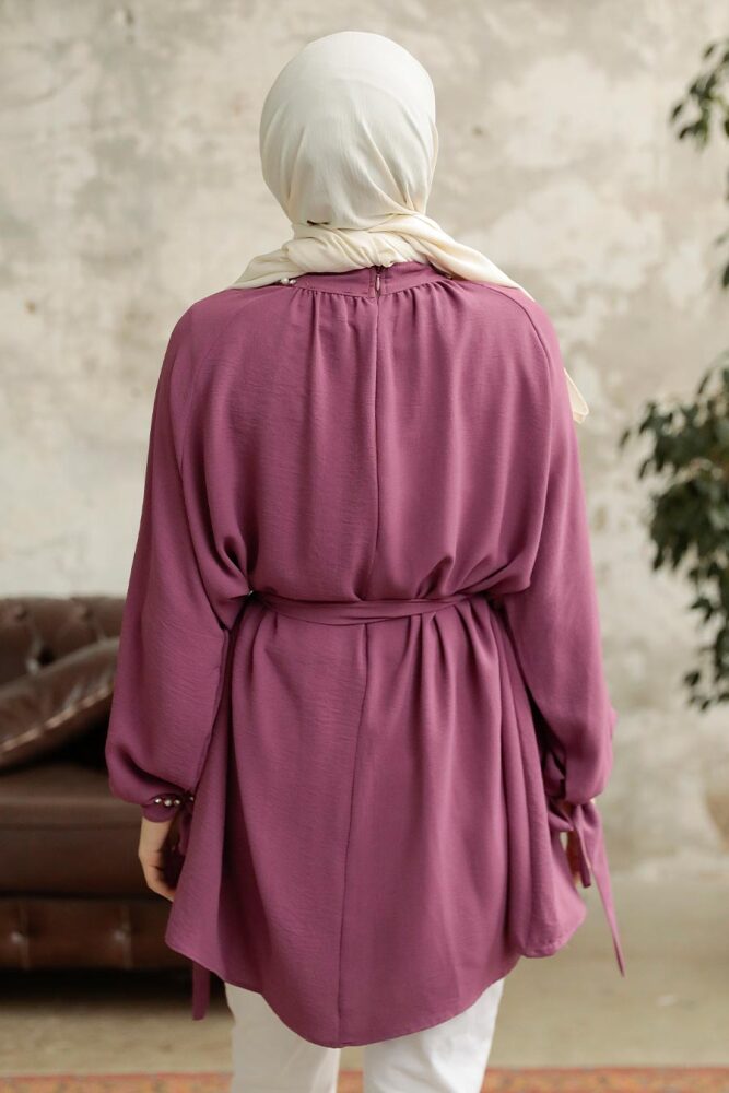 Neva Style - Kemerli Koyu Gül Kurusu Tesettür Tunik 597KGK - 3