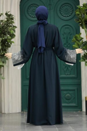 Neva Style - Kemerli Lacivert Tesettür Abaya 601800L - Thumbnail