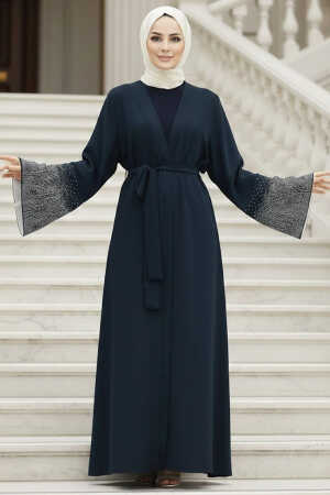  Kemerli Lacivert Tesettür Abaya 601800L - 1