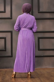 Neva Style - Kemerli Lila Tesettür Elbise 12151LILA - Thumbnail