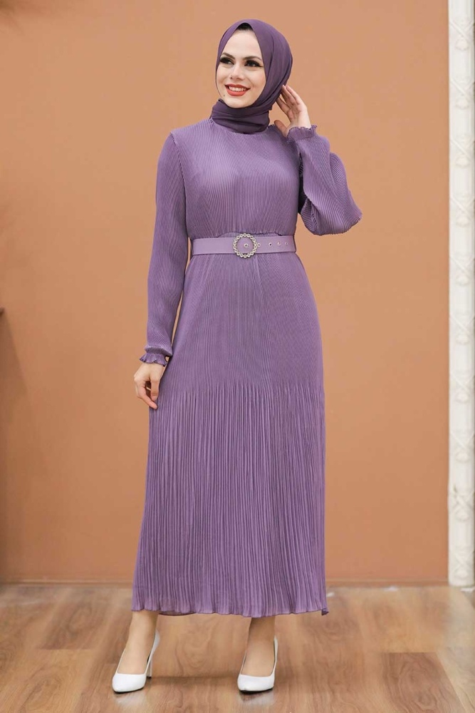 Neva Style - Kemerli Lila Tesettür Elbise 2751LILA - 1