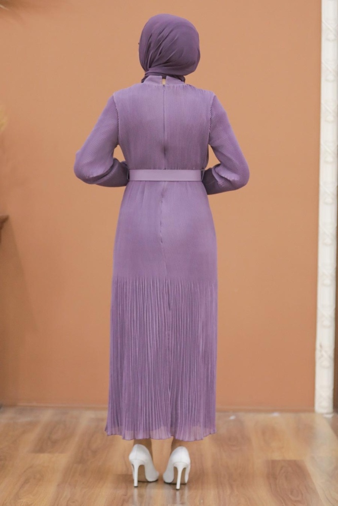 Neva Style - Kemerli Lila Tesettür Elbise 2751LILA - 2